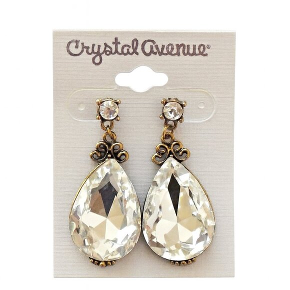 NEW Gold Tone Rhinestone Teardrop Earrings - Picture 2 of 2